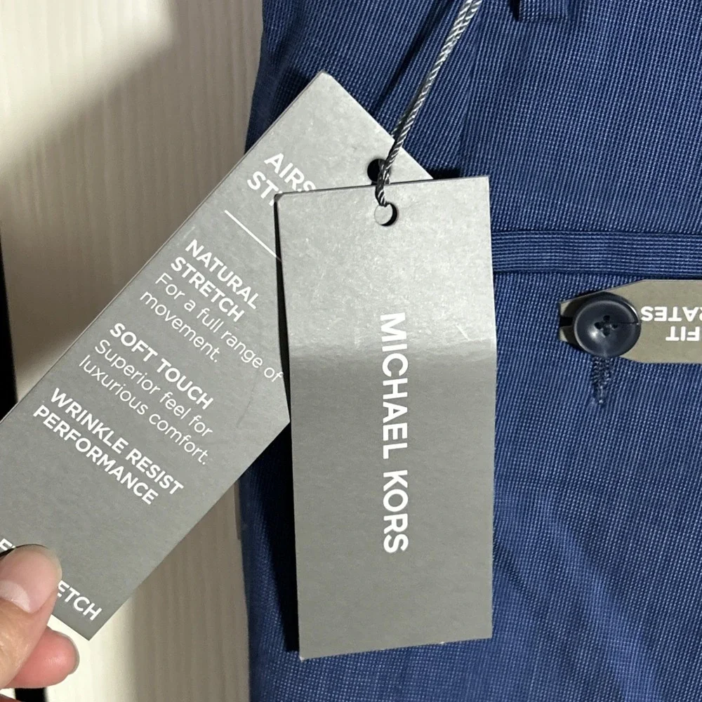 Michael Kors Mens Classic Fit Plaid Stretch Wool Blend Suit Blue 42S 36